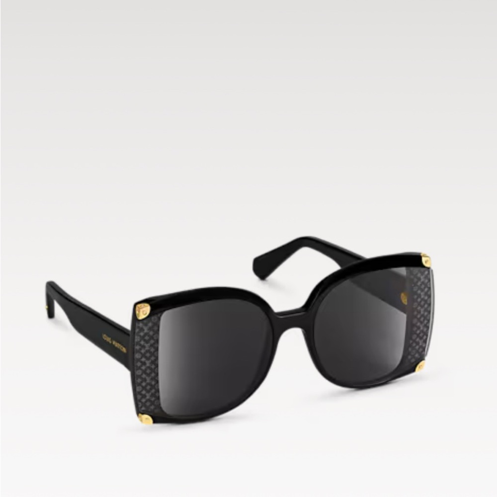 Louis Vuitton Black Oversized Sunglasses with Gold Accents